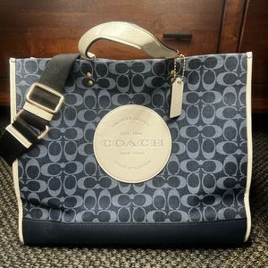 Navy and cream, large Coach tote bag